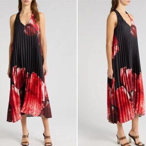 🌹 Socialite Sunburst Pleat Maxi Dress Black Red Floral XS (MSRP $148)